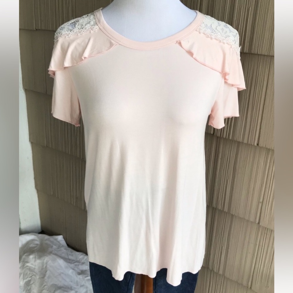 POL Pink Lace Ruffle Top Small